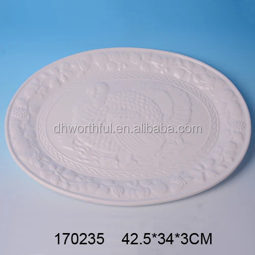 Personalized white ceramic turkey platter for Thanksgiving Day