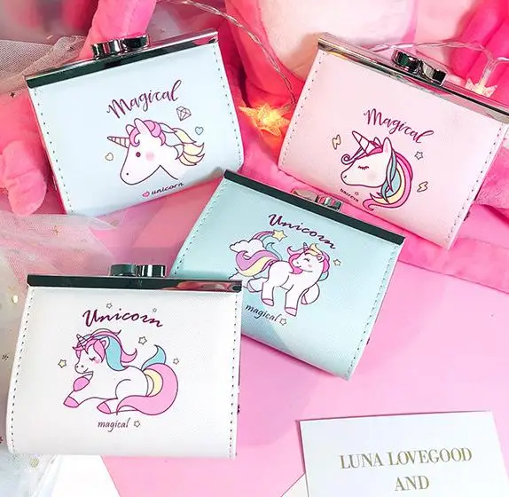 
2019Creative cartoon unicorn PU imitation leather change bit card package female cute buckles students short wallet pn2212 