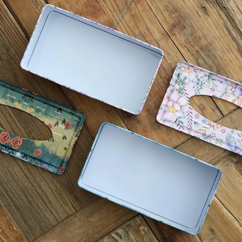 Custom printing elegant rectangle tin tissue napkin box for home