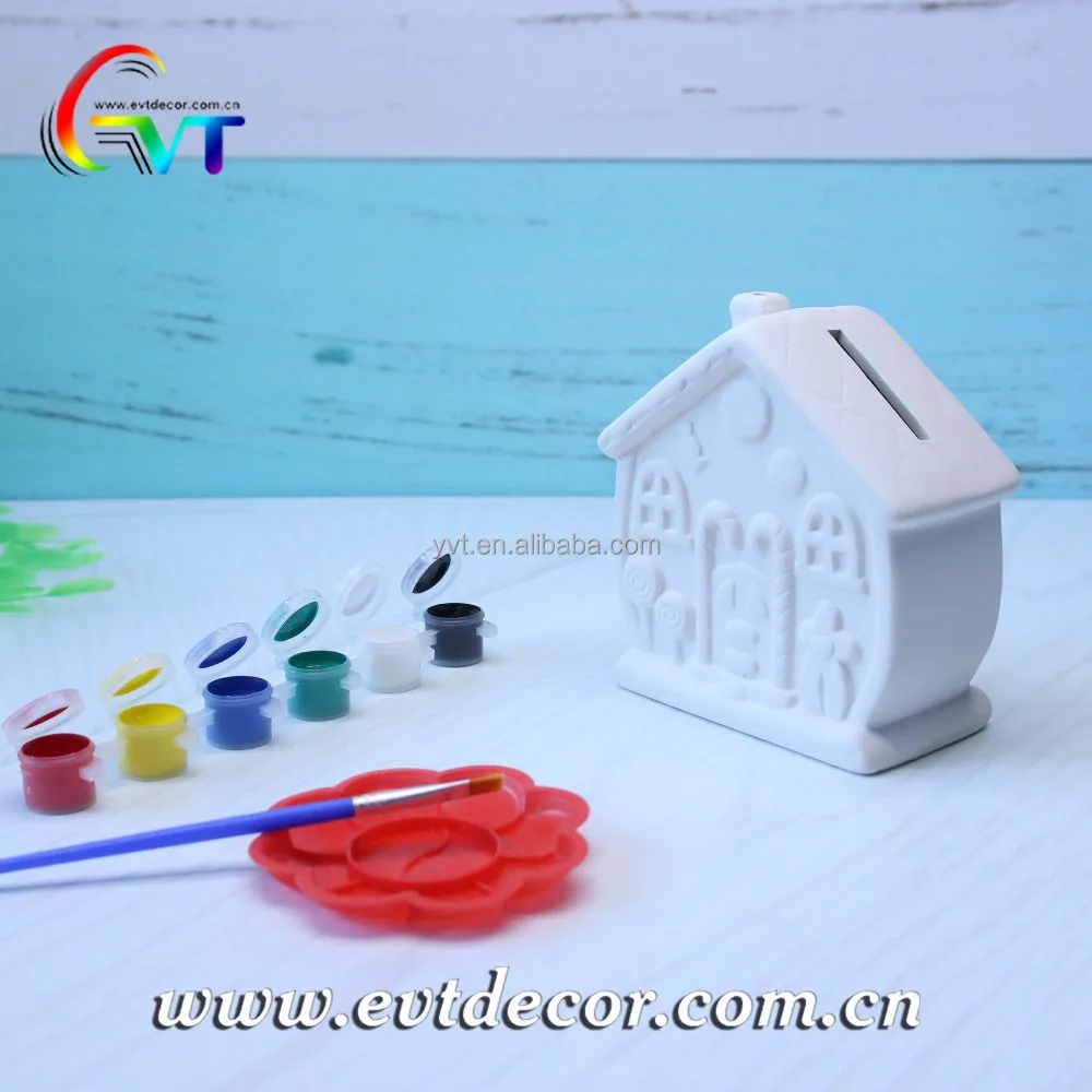 Factory supplier diy ceramic toy painting your own house coin bank