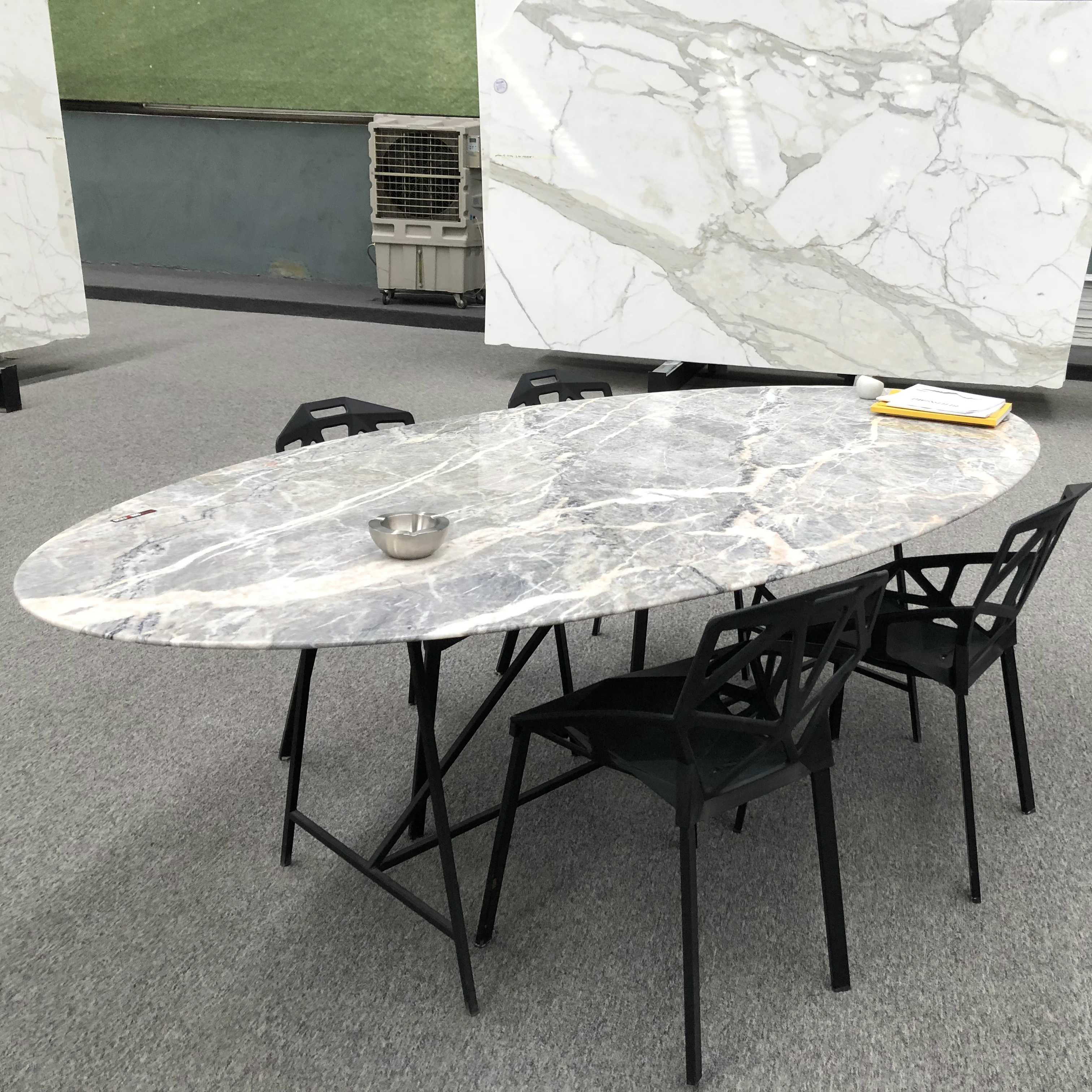 Натуральный итальянский светло-серый мраморный стол StoneMark, офисный стол на 8 мест