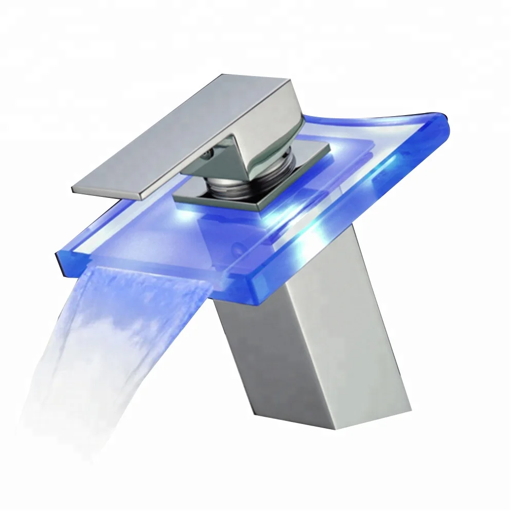 ROVATE Luxury Design Bathroom LED Basin Faucet Deck Mounted Single Handle Waterfall Spout Hot and Cold Taps