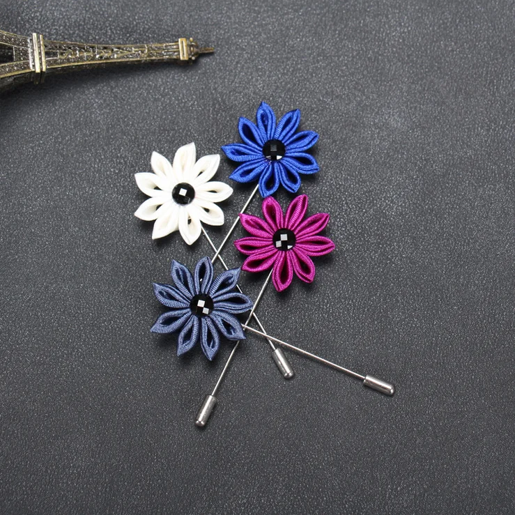 Flower fabric lapel pin custom made vintage brooches rhinestone bouquet