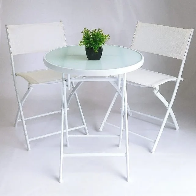 
3-piece White Folding Metal Bistro Table and Chairs Set for sale 