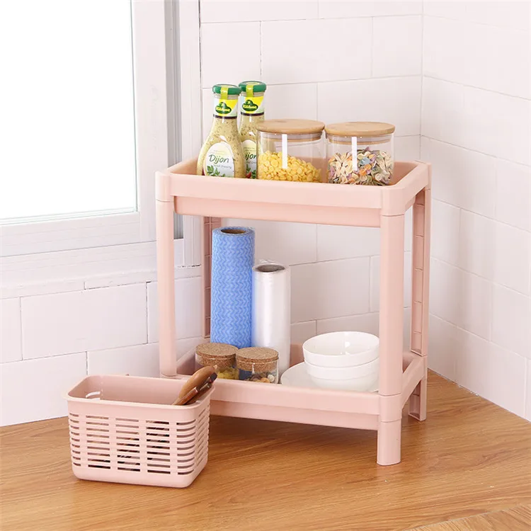 Plastic Bathroom Kitchen Storage Rack with Basket