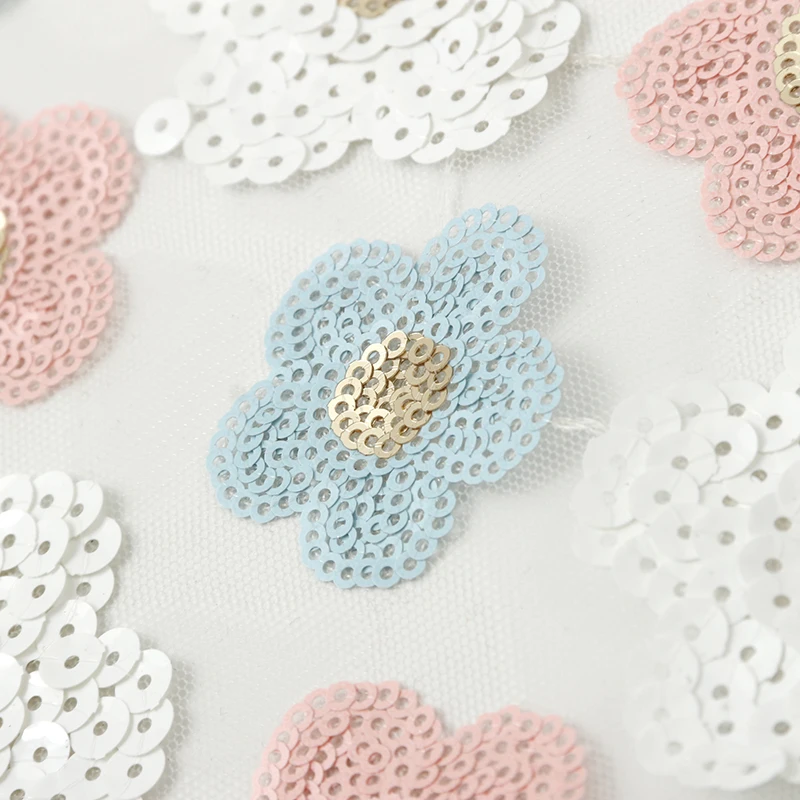 Fashion design quality factory fine workmanship 3D embossed mesh sequin fabric for girls