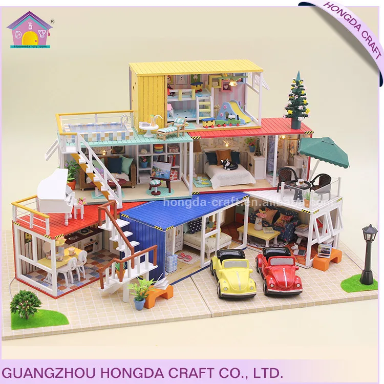 Hot Sale 3-storey Container Villa Doll House 2019 For Boys Castle Toy House With Full Furniture Set