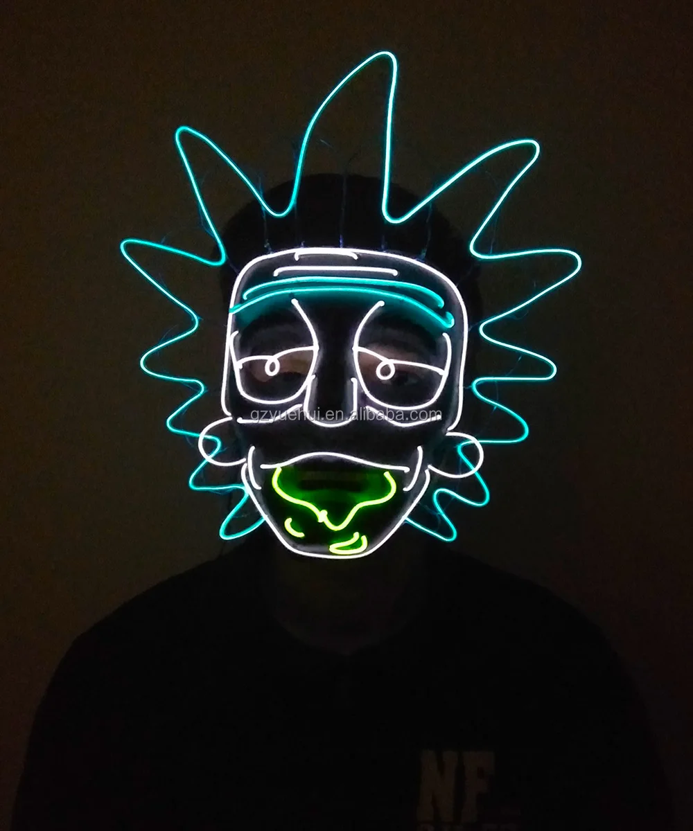 Hot Sales Fashion EL Wire Glowing Rick Mask LED Party Mask  Halloween Costumes Mask for Christmas Horror Theme Party Decor
