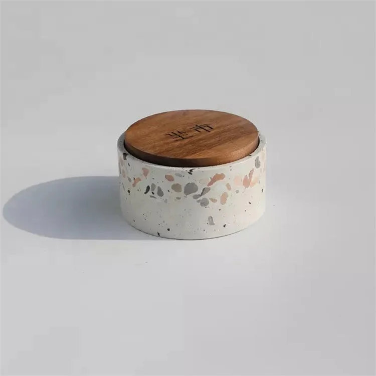 Cylinder terrazzo wedding decor candle stand holder / gifx box ceramic candle jar with wooden lid
