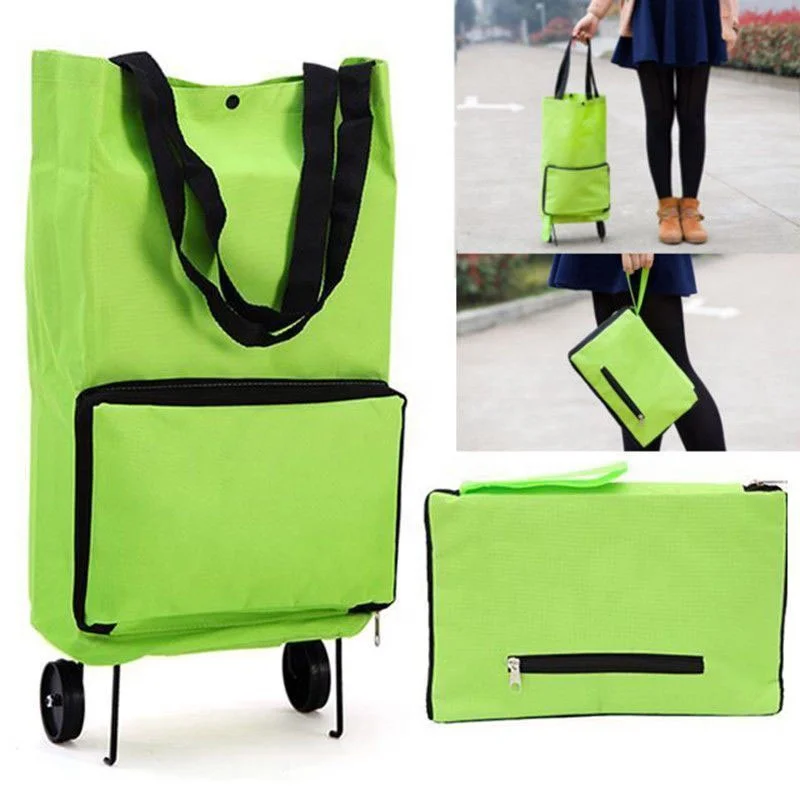 cheap price PE check portable folding shopping trolley bag with wheels wholesale trolley shopping bag