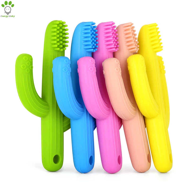 
New Design Bpa Free Food Grade Animal Silicone Baby Gloves Teething Toy Baby Cactus Toothbrush and Teether 
