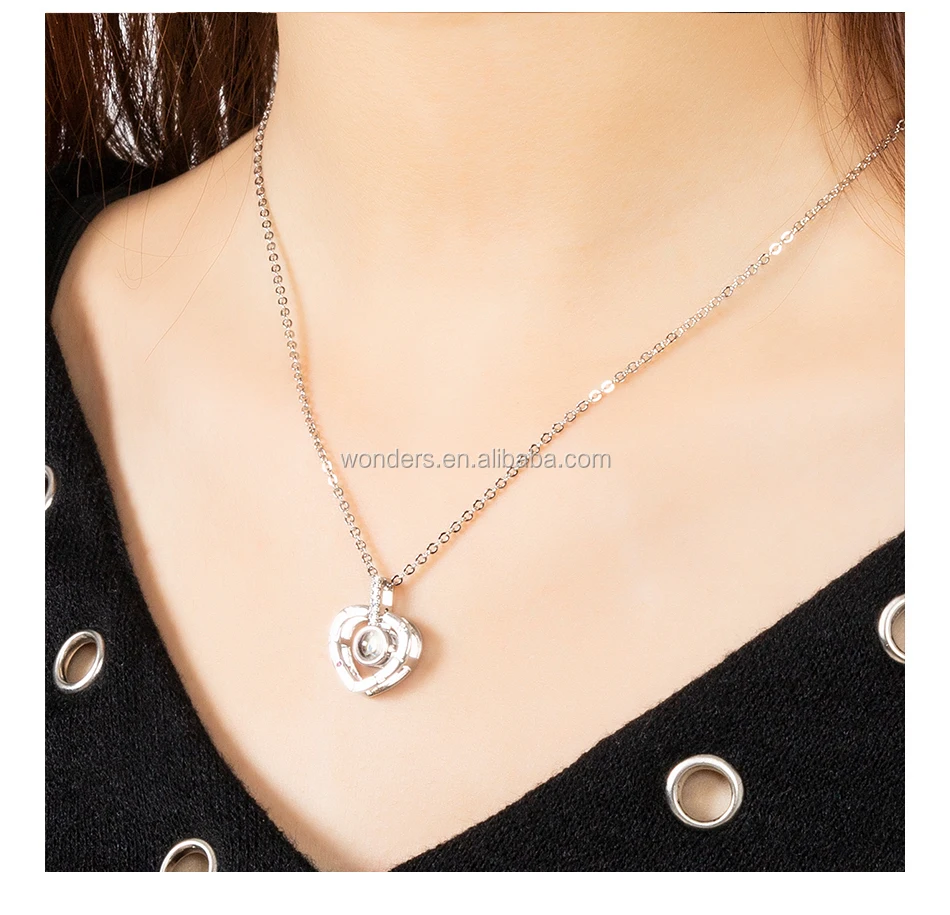 I love you 100 languages Necklace Fashion jewelry Necklace Collar Woman Accessories Projection Necklaces