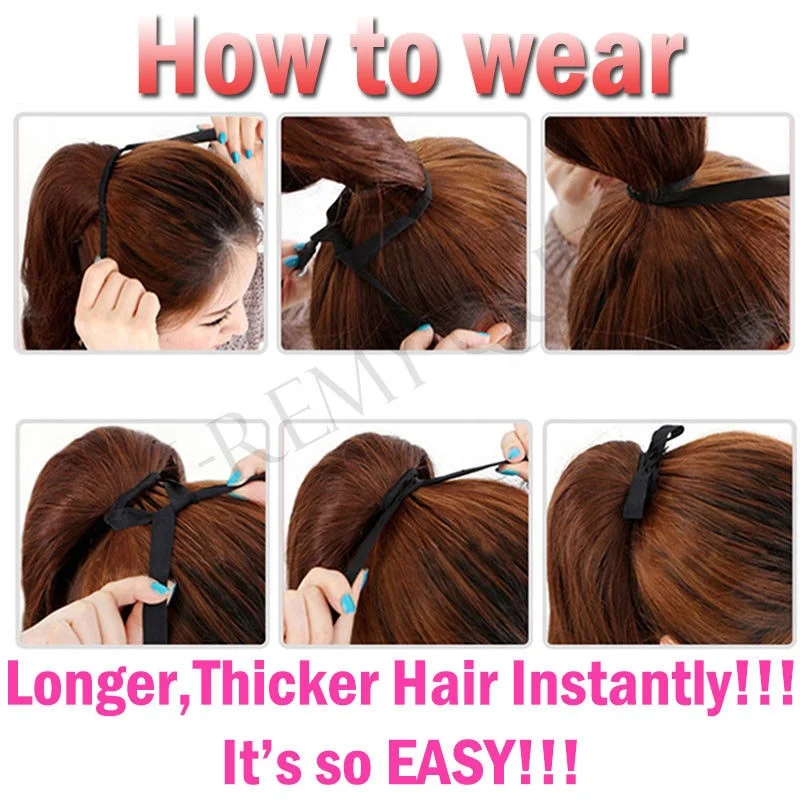 Medium brown silky straight High quality human hair ponytail drawstring