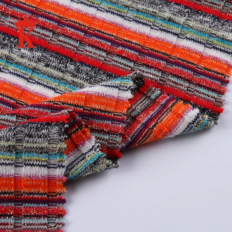 
Beautiful colorful 60%terylene 30%rayon 5%spandex plain strip rib knitted metallic fabric 