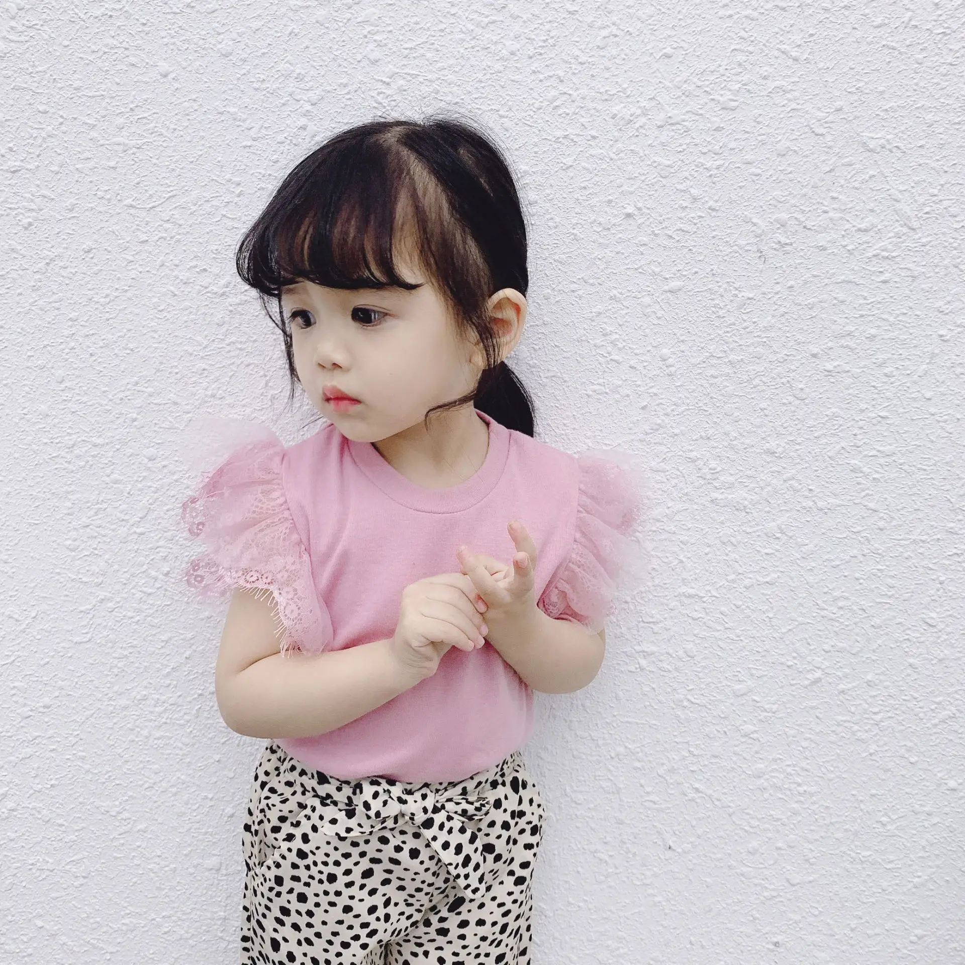 2019 New item cute girls lace sleeve t shirt korean girls fashion t shirts