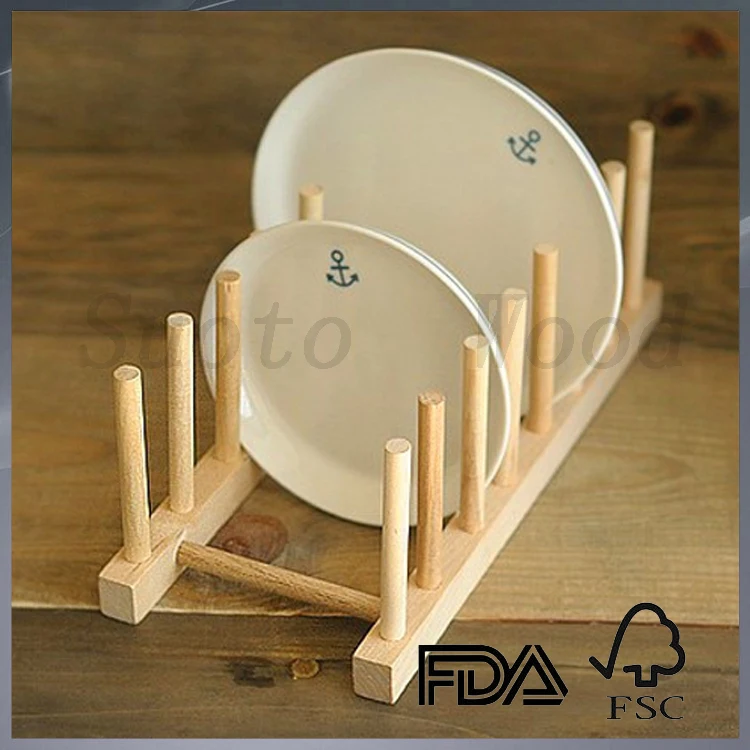 kitchen wood plate drying rack display stand wwod dish drainer wooden plate rack