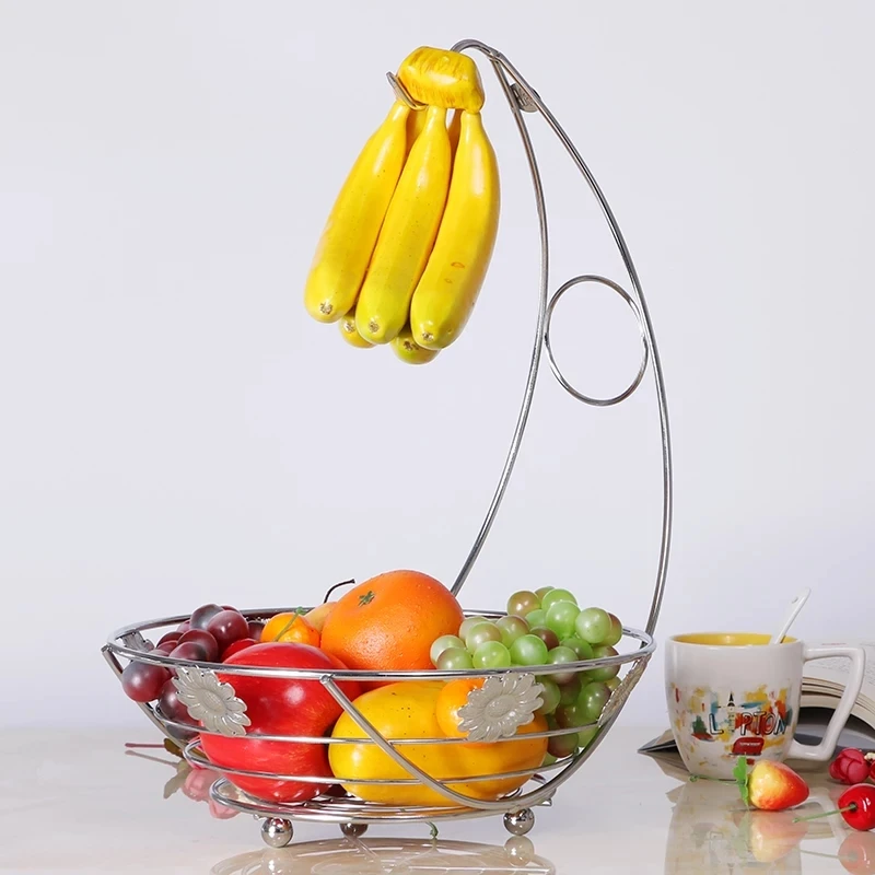 Проволочная корзина для фруктов с банановой вешалкой, хром