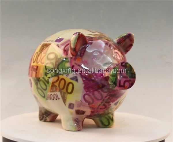 Wholesale ceramic pink pig piggy bank with thermo printing Size and shape can be customized