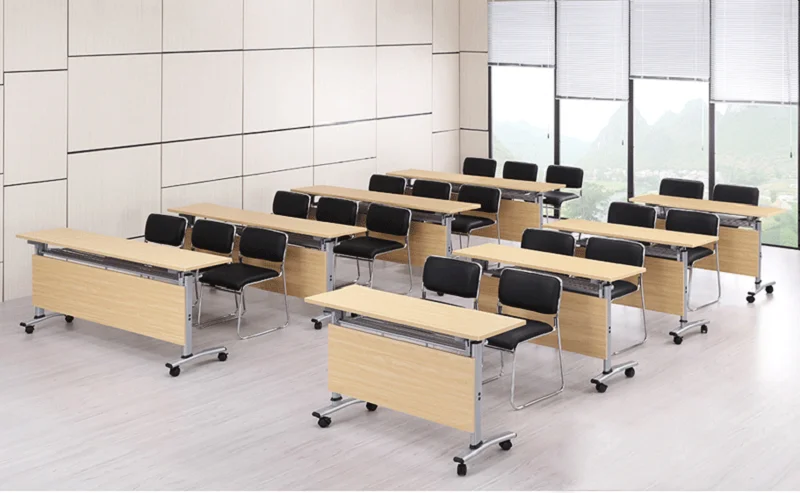 Commercial Wooden Office Furniture Folding Conference Training Table Foldable Desk On Wheels For Meeting