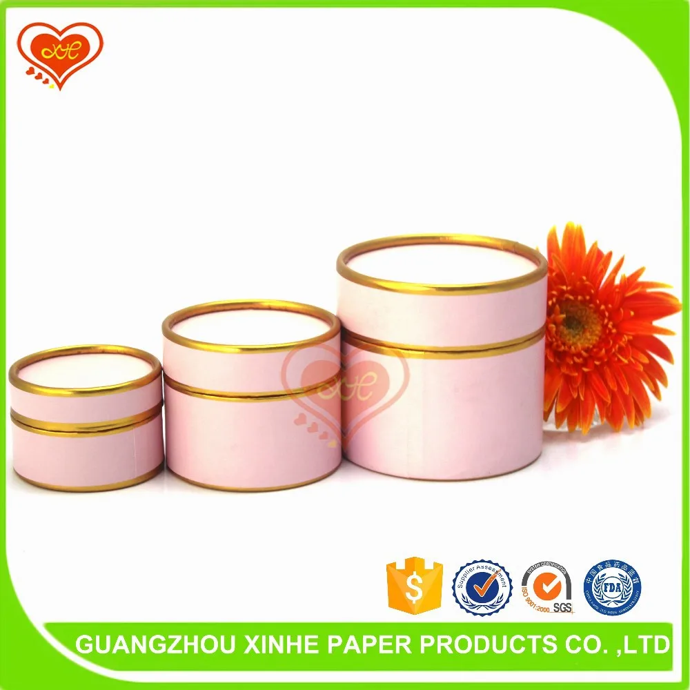 
Plain pink hot stamping paper cylinder packaging boxes with gold lining/Face cream jar outer packing cardboard boxes 