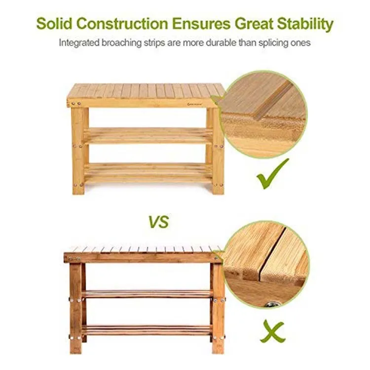 Sturdy Shoe Rack Bench,3-Tier Bamboo Shoe Organizer,Storage Shelf Holds Up to 264 Lbs,ideal for Entryway Bathroom Living