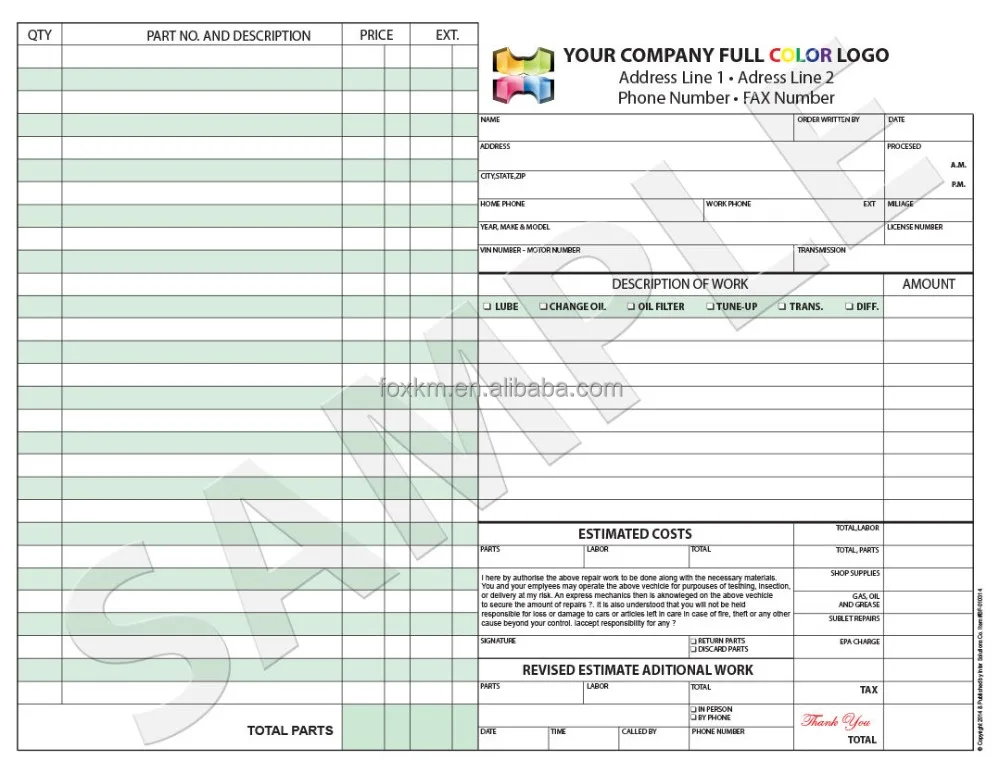 Color Custom Invoice / Sales Receipt / Estimate / Quote / Mechanical Repair
