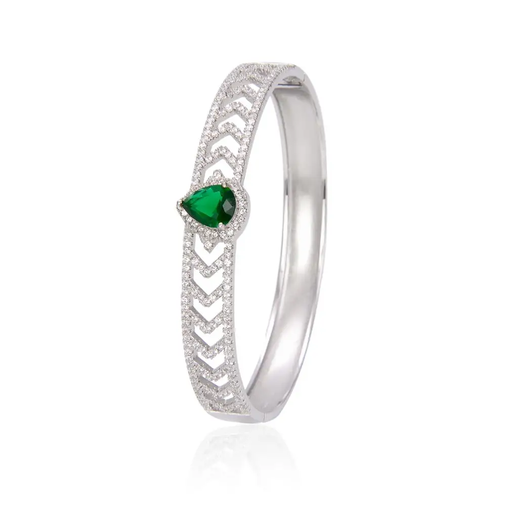 18g green main stone 925 solid silver bangle bracelet for women