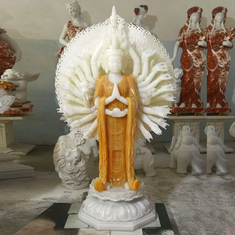 White marble thousand hand Bodhisattva statues stone kwan yin buddha statue