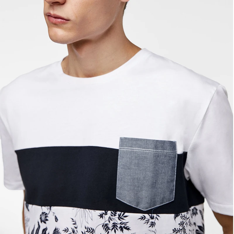
New summer design Chest Pocket Spliced Panel Hawaii White Custom t shirt printing For man 
