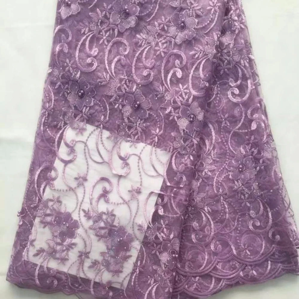 Luxury high-grade heavy work embroidery Wholesale African Embroidery Lace Fabric With Beads For Garment