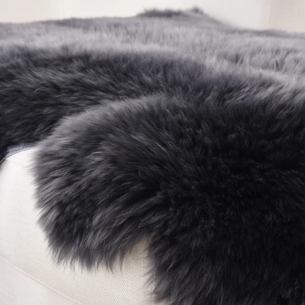 Black Soft Texture Shaggy Natural Fur Sheepskin Area Rug/Carpet, 80*200CM Double Pelt