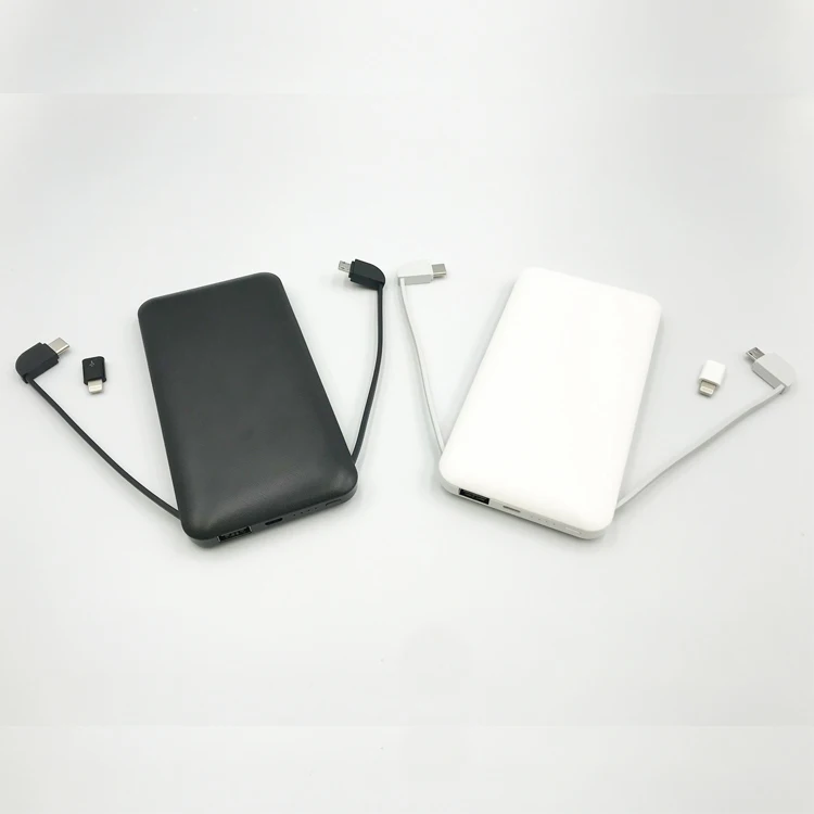 
High quality mobile power bank 10000mah built-in Type-C cable and Micro cable and adapter for iPhone 
