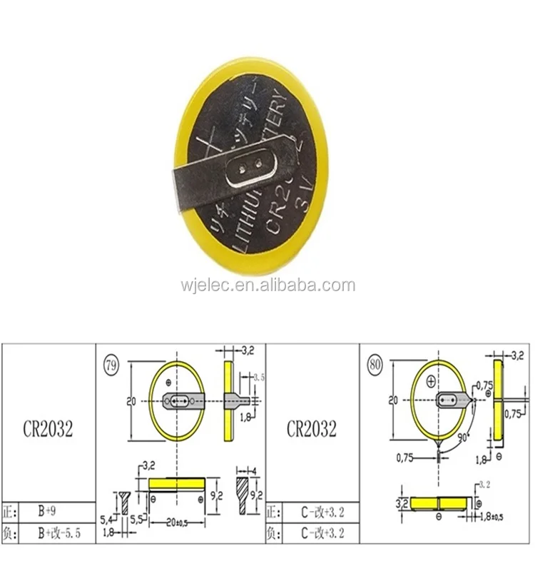 lithium battery 3v cr2032 battery with solder tabs