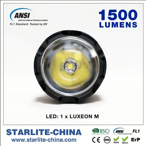 STARLITE 1500 lumens aluminum led flashlight self defense