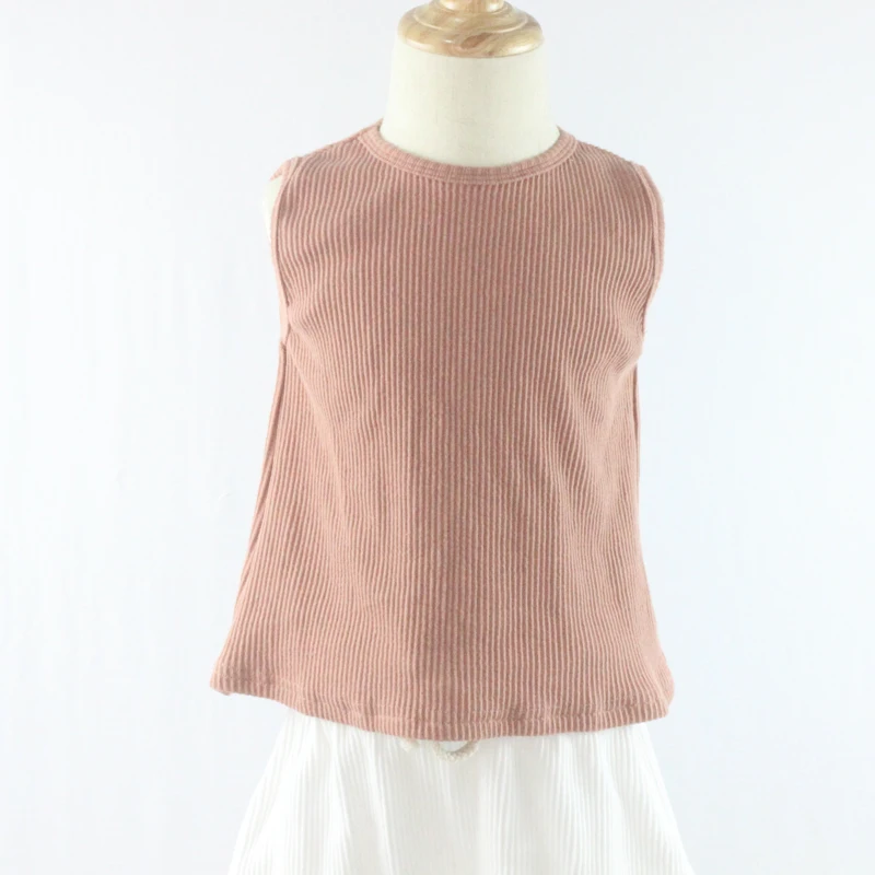 
2020 china wholesale brown sleeveless warm shirts children clothes ribbon cotton baby top 