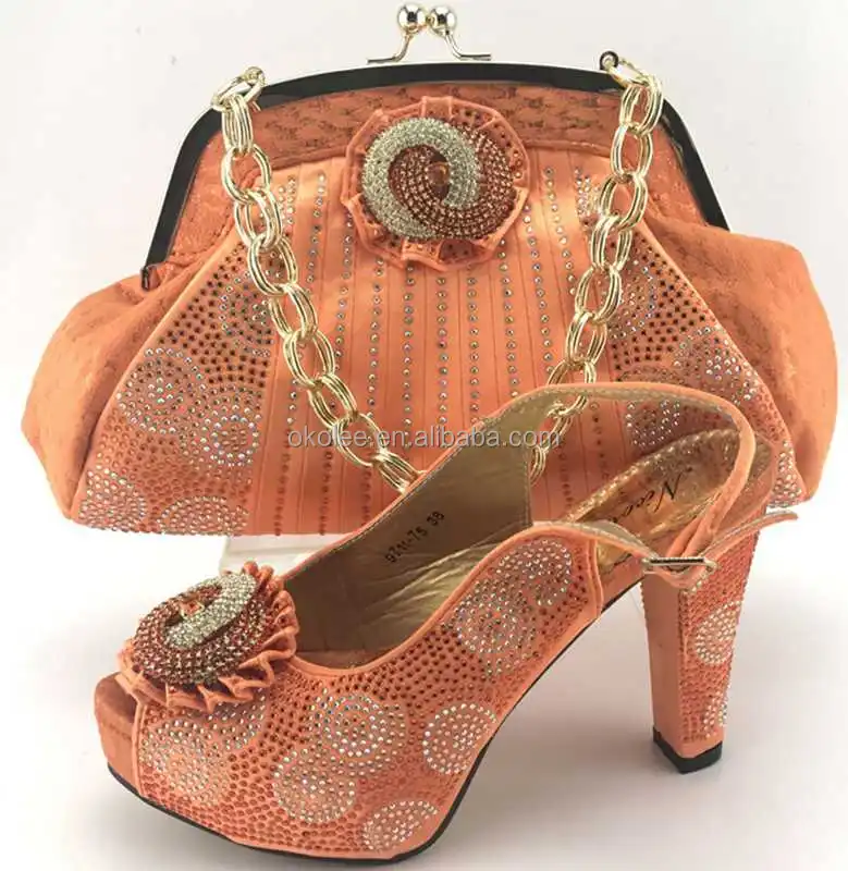 KB6240 High quality fashion italian orange shoes and bags to match for women