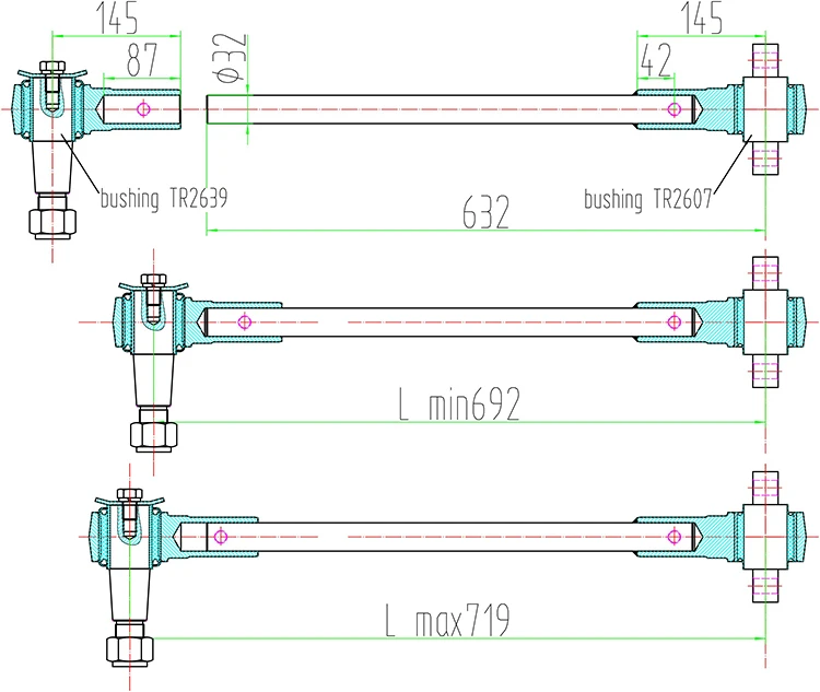 
American heavy duty truck suspension PU material male end and female end two-piece torque rod 