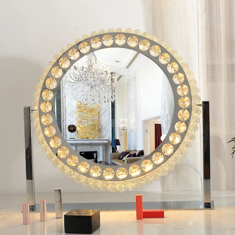 New Technology LED Vanity Mirror Glass Crystal Mirror Oval Cosmetics Hollywood Crystal Mirror
