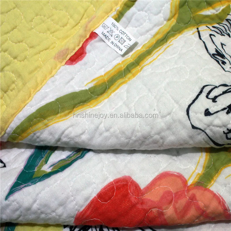 New style yellow flower counterpane Queen quilted polyester printed bedspread