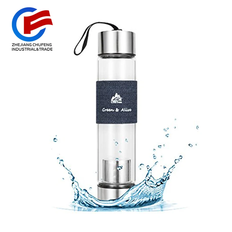 Glass Drinking Bottle With Sleeve Tea Glass With Filter BAP Free 450ml