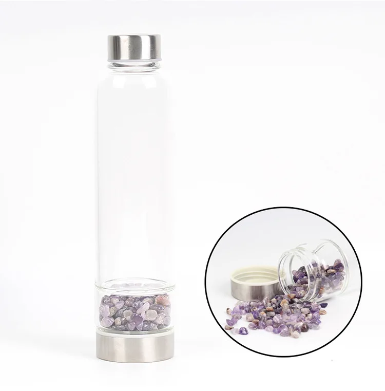 Custom Wholesale Stainless Energy Drinking Gemstone Crystal Glass Water Bottle