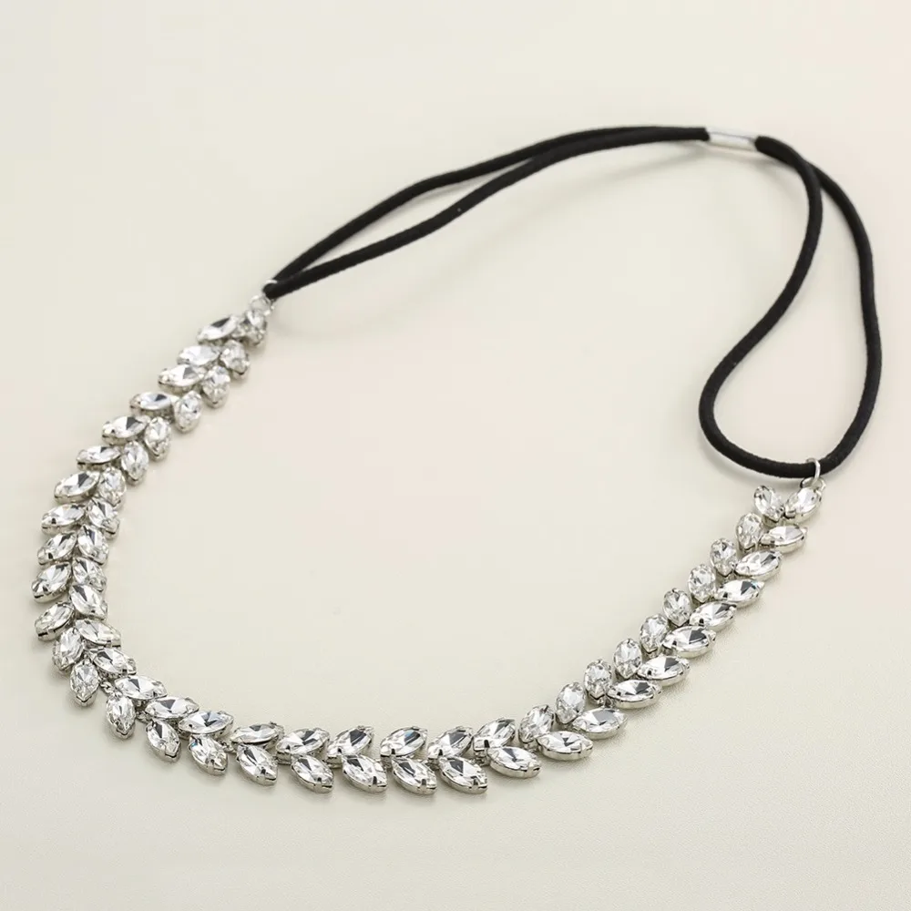 Свадебная повязка на голову со стразами, Посеребренная лоза для волос для невесты, эластичные повязки для волос для девочек