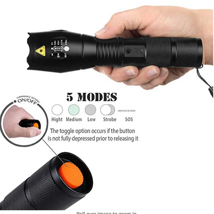 Powerful T6 LED Flashlight Super Bright Aluminum Alloy Portable Torch USB Rechargeable Outdoor Camping Tactical Flash Light