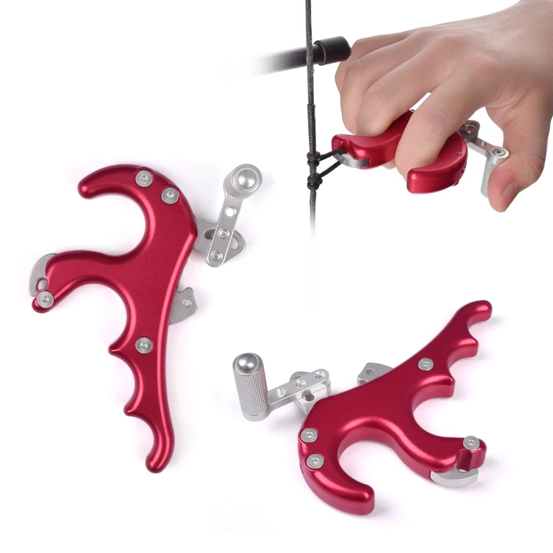 Elong 4 Finger Grip Caliper Release Aid Aluminum Alloy Red Release For Compound Bow Hunting