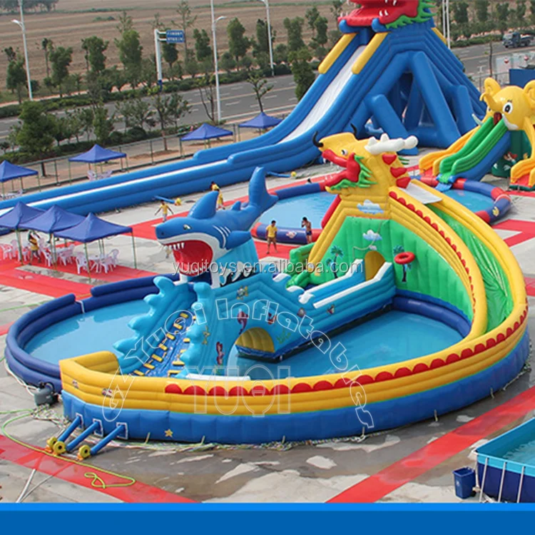 Dragon shark island inflatable water park for kids and adults amusement equipment
