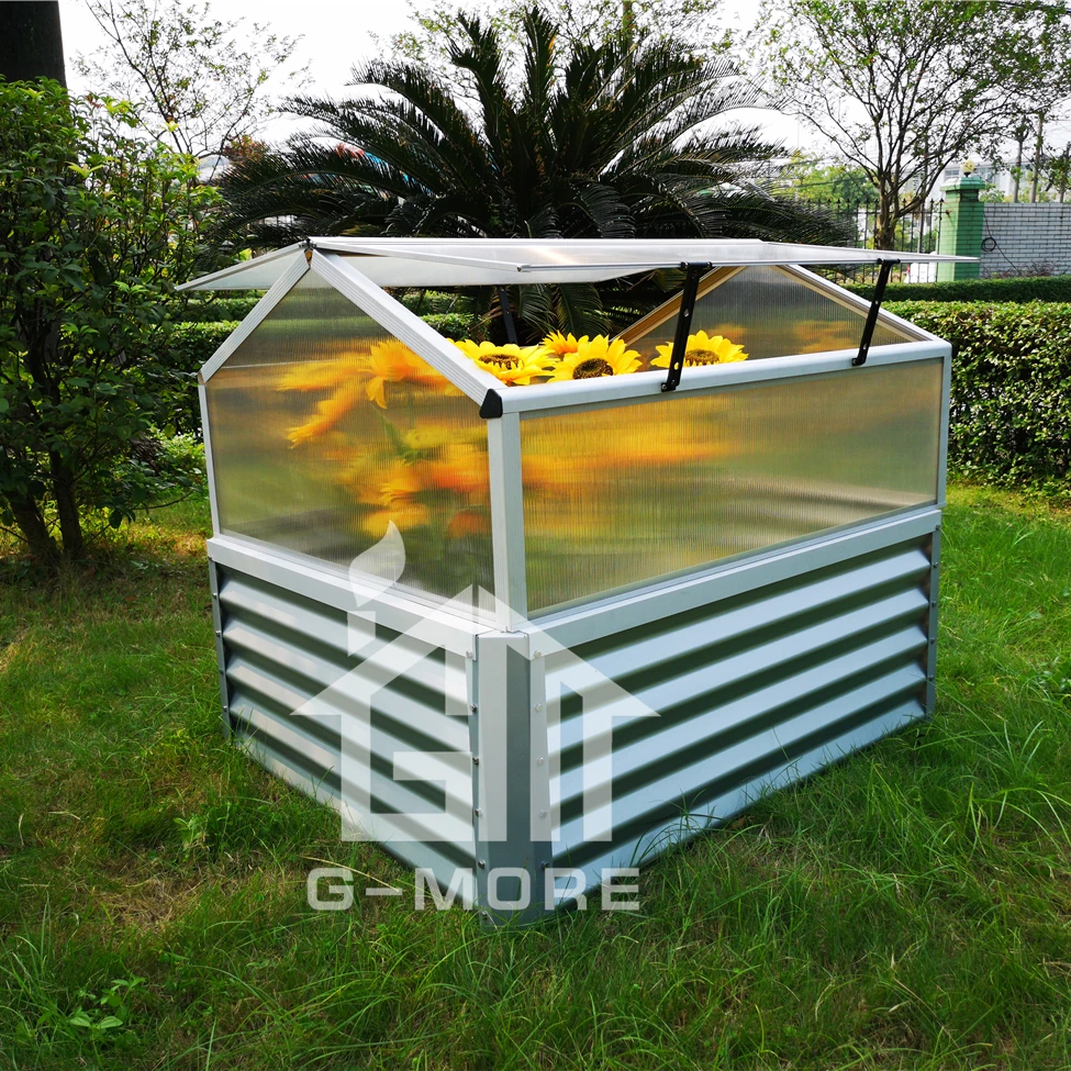 G-MORE vegetable gardening metal raised bed with cold frame greenhouse