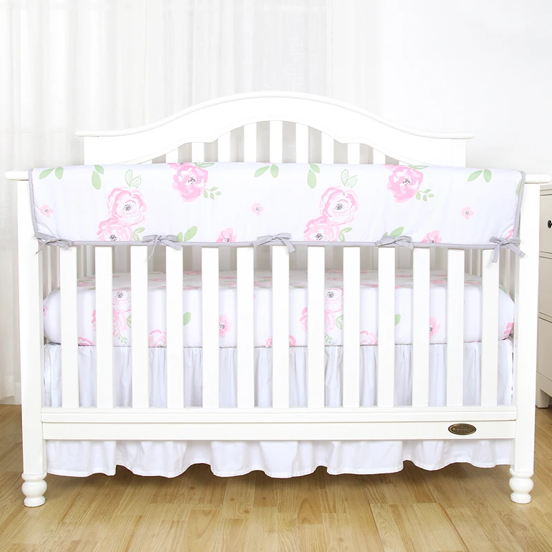 Flowers print polyester microfiber crib bumper cover breathable baby crib rail cover