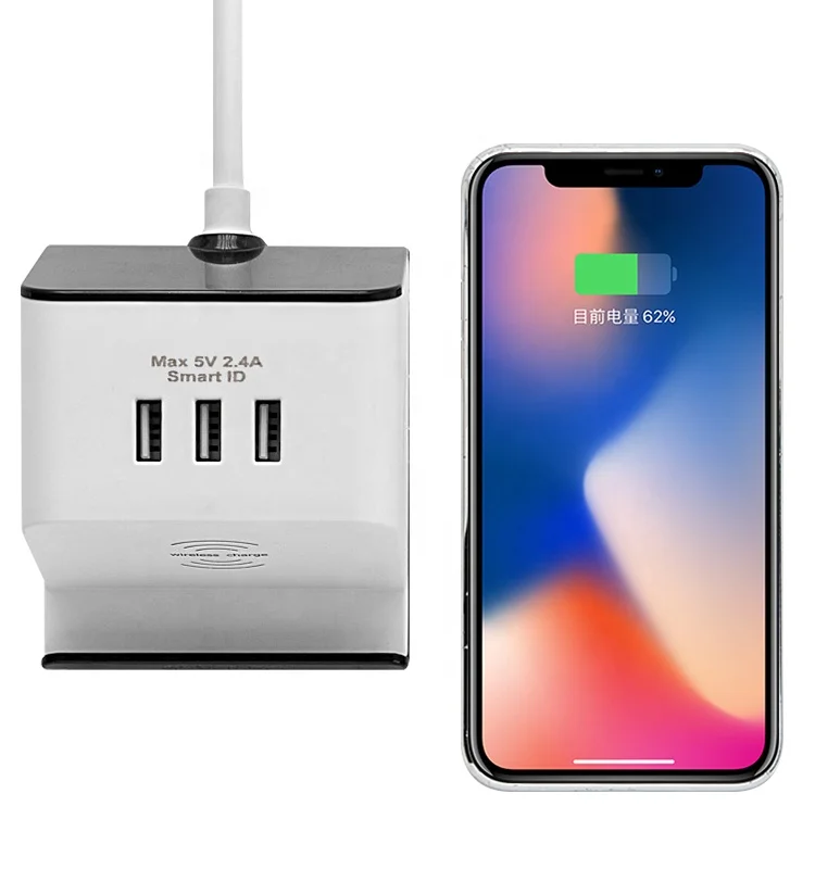 
2 Outlet Surge Protector Power Strip with phone holder and wireless charger wireless charging stand 