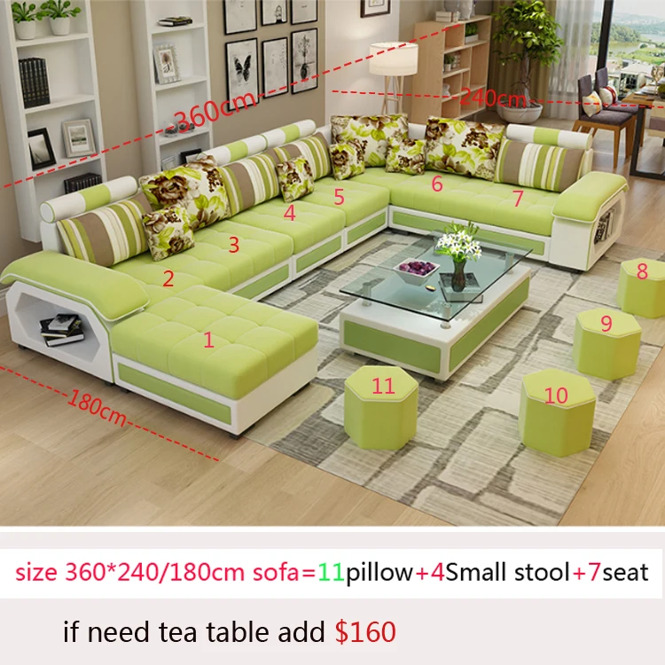 
fashion U shaped Leather sofa set 7 seater lounge furniture 