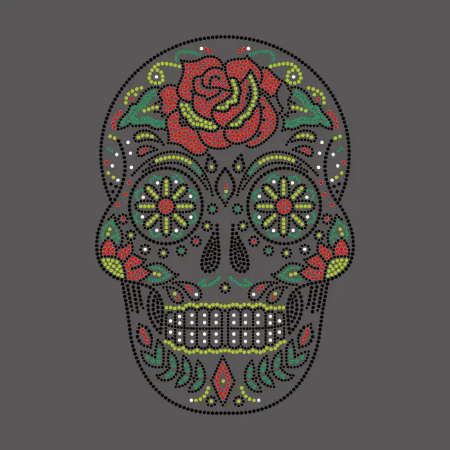Lead Free Hot Fix Crystal Skull Rhinestone Heat Transfer for Clothing